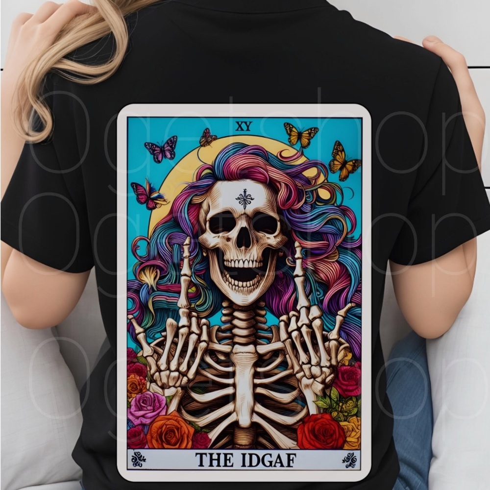 Black Graphic Tee with Colorful Skeleton Design